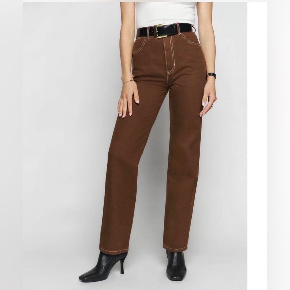 Reformation Cowboy High Rise Straight Jeans Chocolate size 24